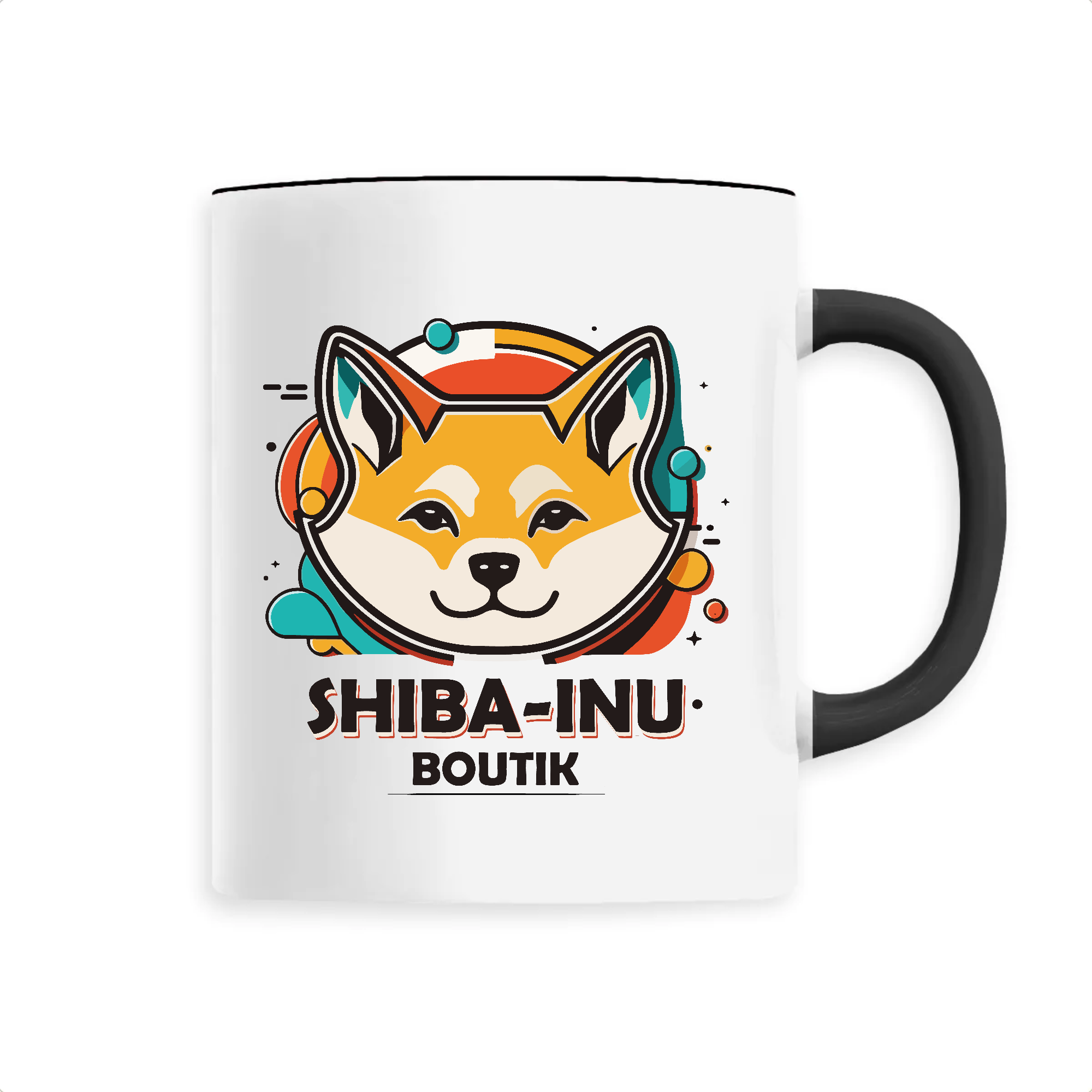 Tasse à café en céramique avec couvercle, chat mignon Shiba Inu