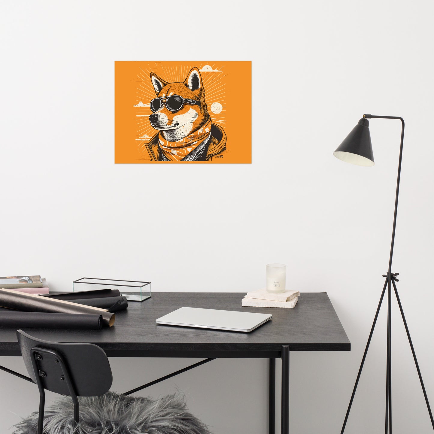 Affiche Shiba Inu Retro colori Orange