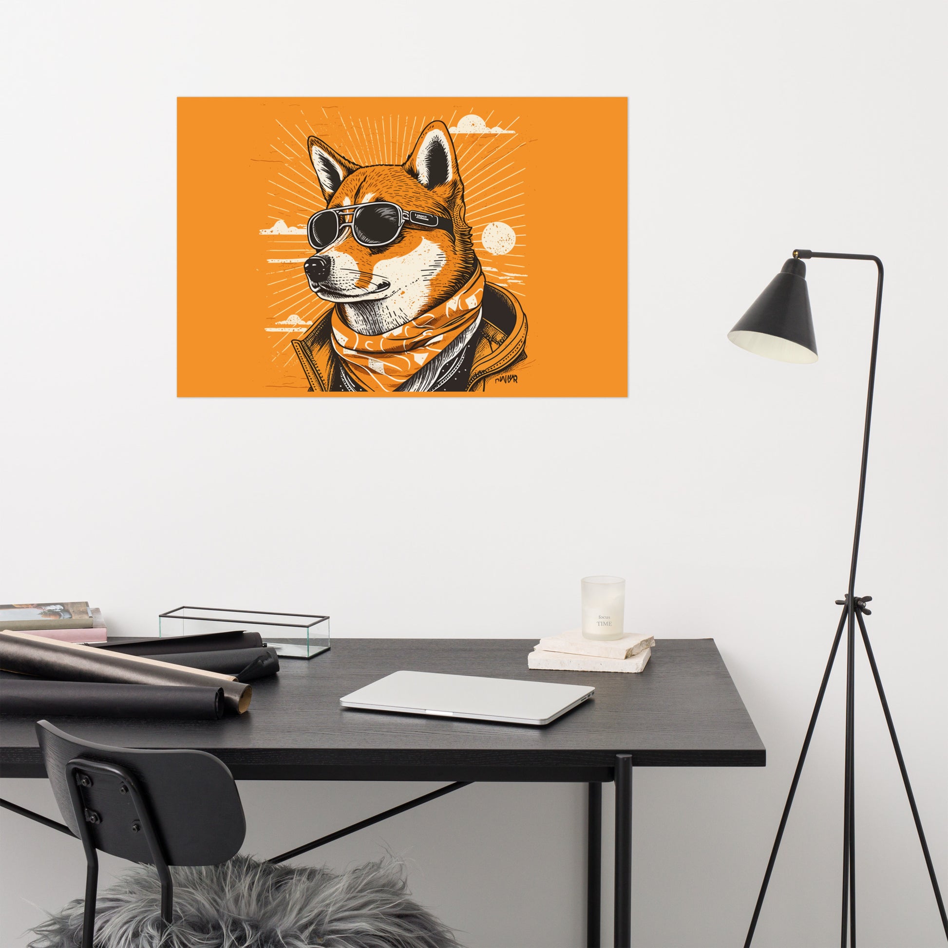 Affiche Shiba Inu Retro colori Orange